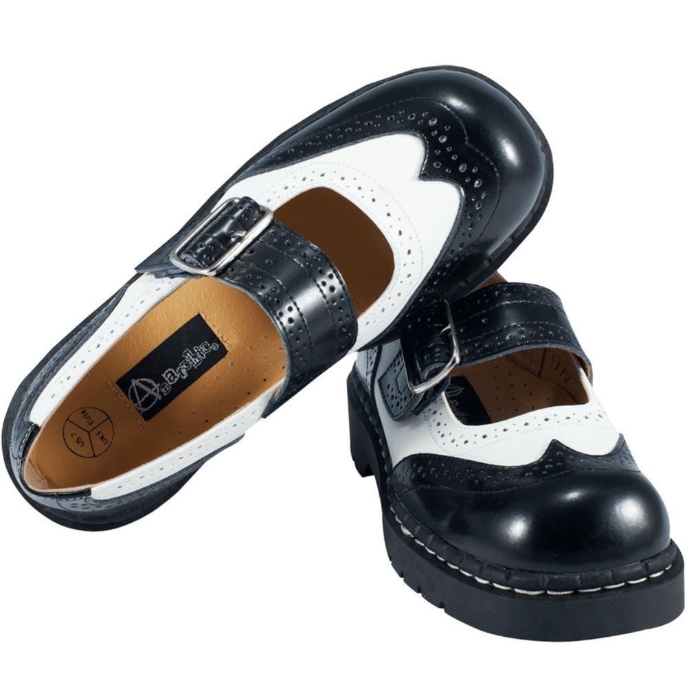 T.U.K. Black & White Mary Jane’s T1035